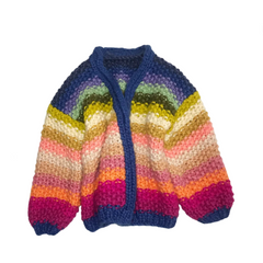 Handmade Rainbow Striped Crocheted Thick Cardigan