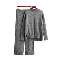 Casual Solid Loose Knit Sweater + Pants Set