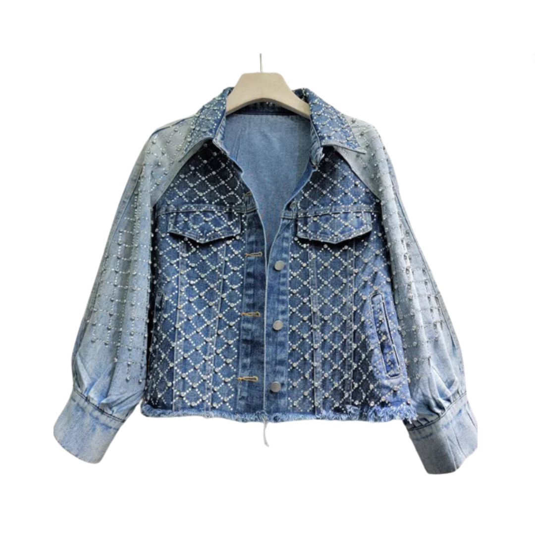 Patchwork Hot Drilling Diamond Retro Washed Denim Jacket