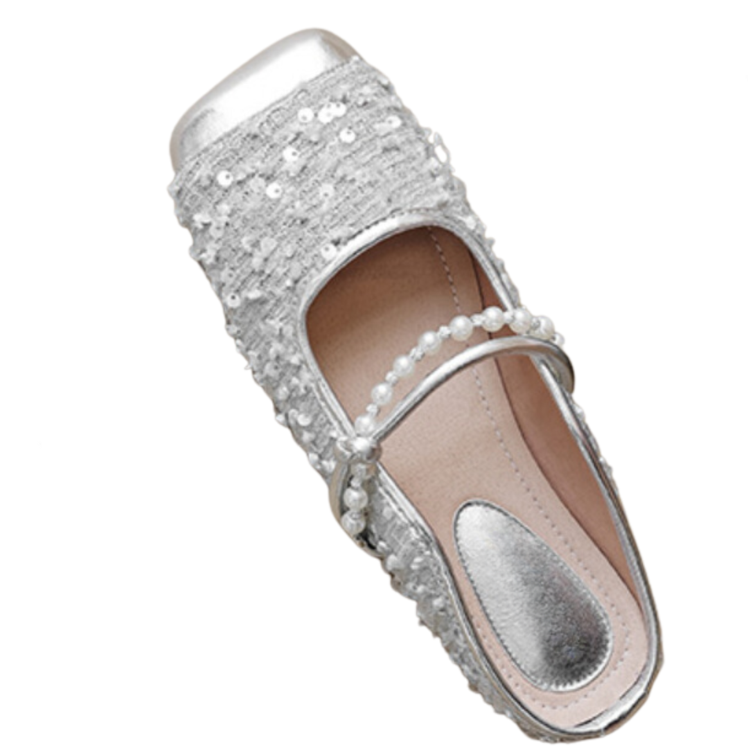 One Line Pearl Soft Soled Square Toe Mules