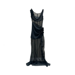 Sleeveless See Through 3D Flower Maxi Dress