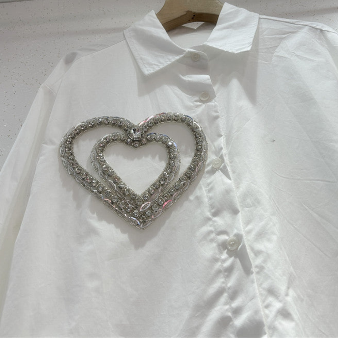 3D Heart-Shaped Decoration Retro Loose Shirt