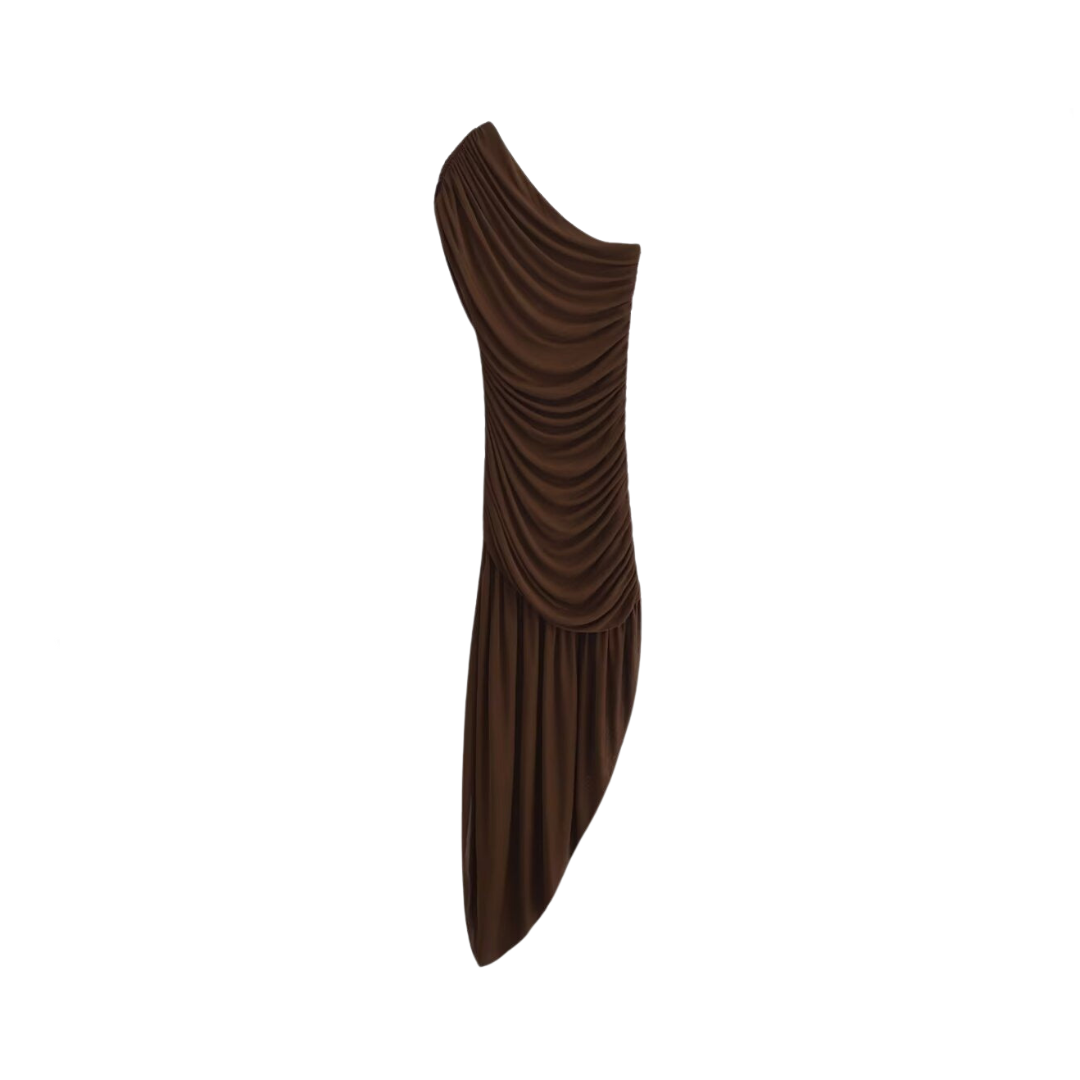 Solid Pleated Slim Asymmetric Dress