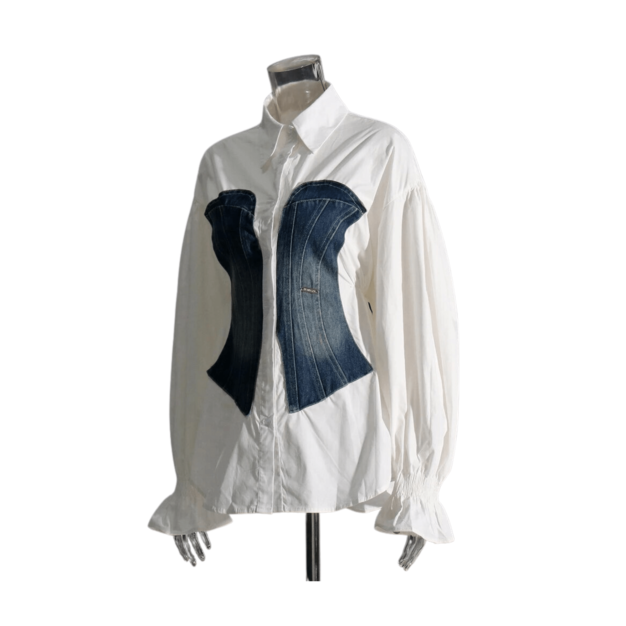 Illusion Vest Spliced Denim Blouse