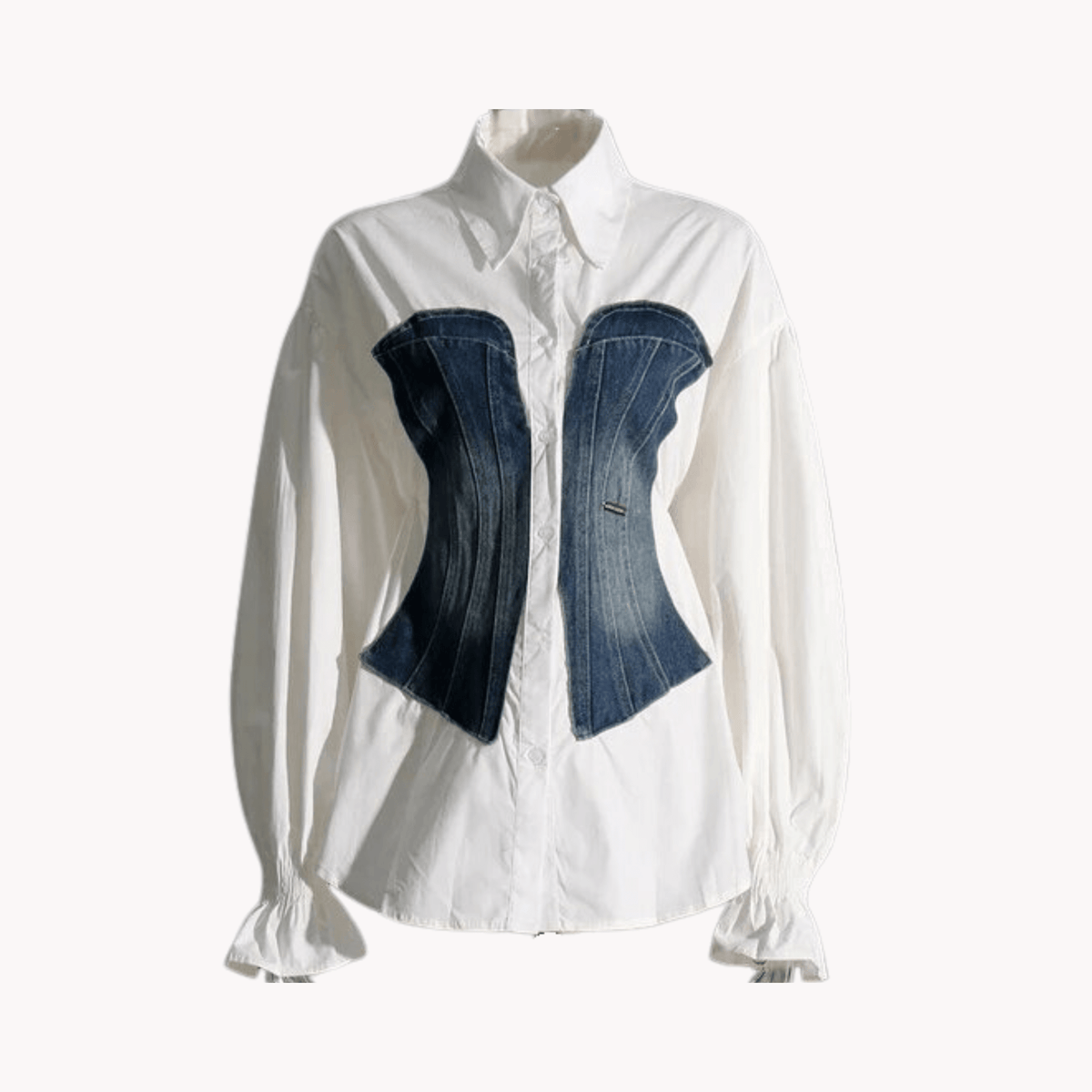 Illusion Vest Spliced Denim Blouse