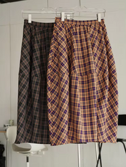 High Elastic Waist Plaid Vintage Flower Bud Skirt