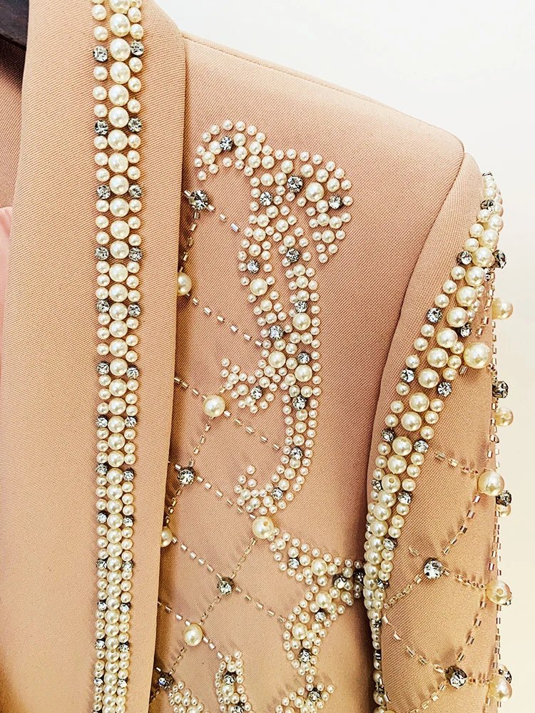 Intricate Beads Pearls Blazer Dress