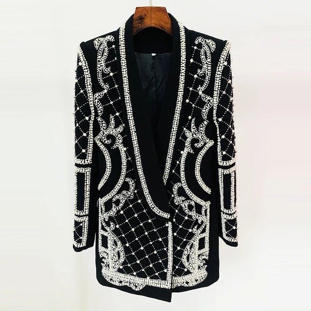 Intricate Beads Pearls Blazer Dress