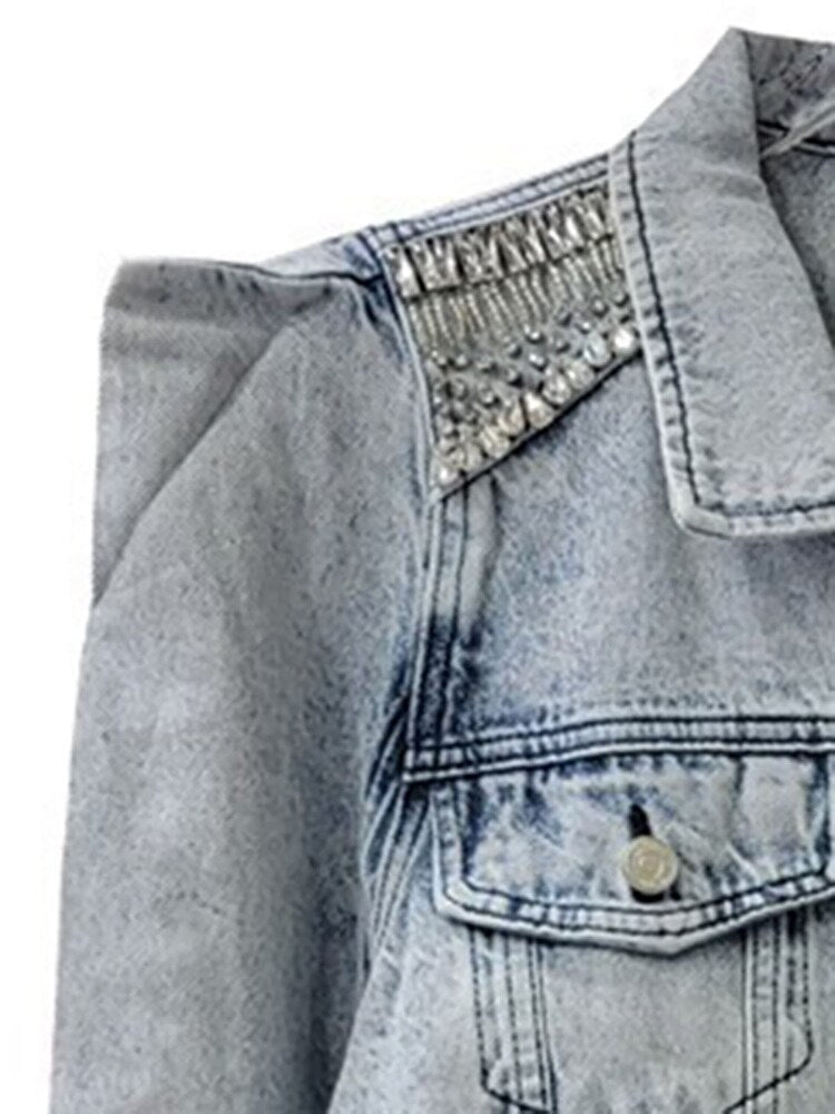 Jeweled Shoulder Denim Short Jacket