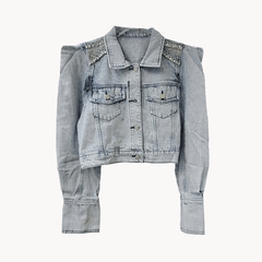 Jeweled Shoulder Denim Short Jacket