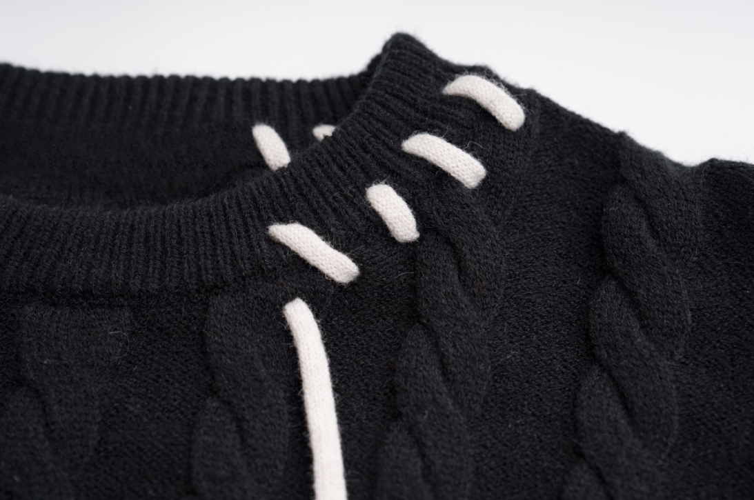 Contrast Topstitch Patchwork Knit Sweater