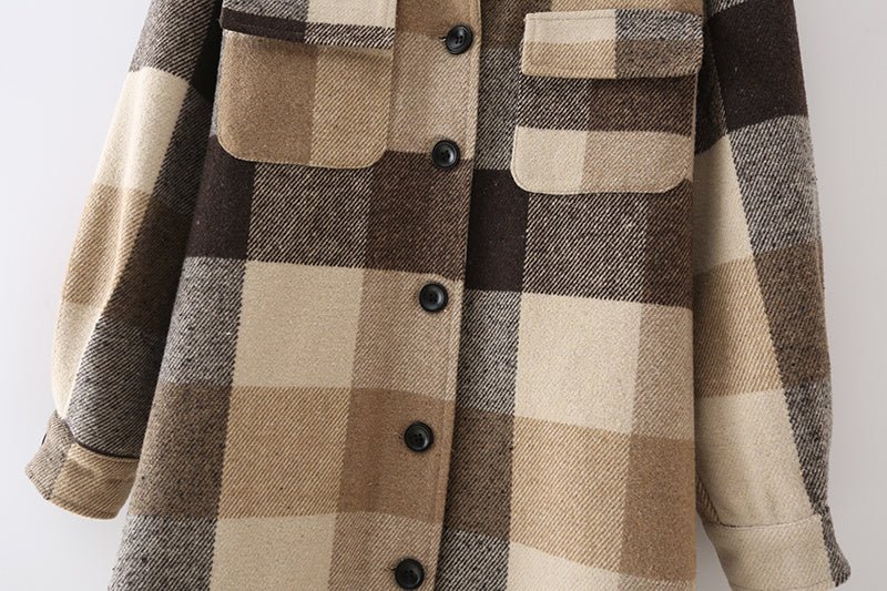 Khaki Plaid Mid-Length Coat