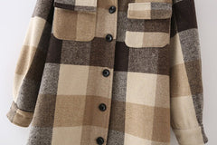 Khaki Plaid Mid-Length Coat
