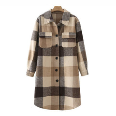 Khaki Plaid Mid-Length Coat