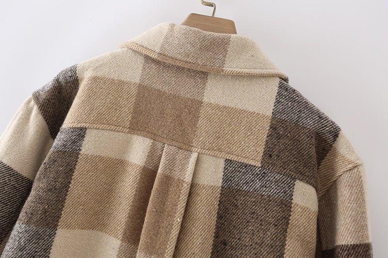 Khaki Plaid Mid-Length Coat