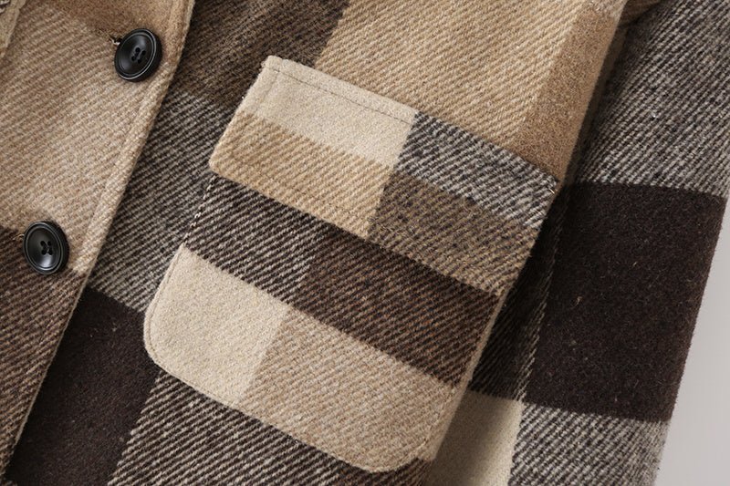 Khaki Plaid Mid-Length Coat