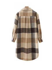 Khaki Plaid Mid-Length Coat