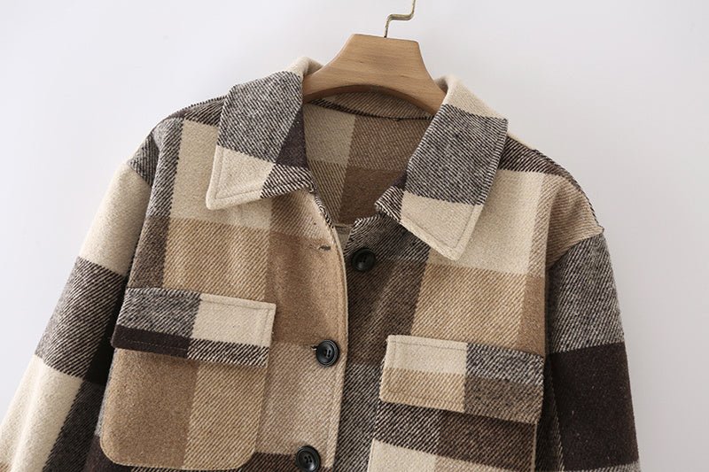 Khaki Plaid Mid-Length Coat