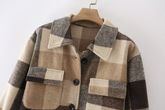 Khaki Plaid Mid-Length Coat