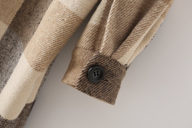Khaki Plaid Mid-Length Coat