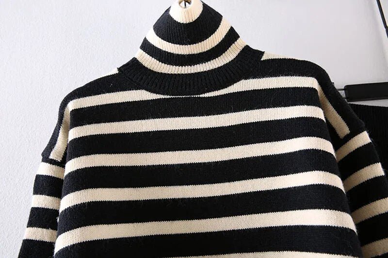 Knit Turtleneck Sweater Wide-Leg Pants Set