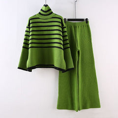 Knit Turtleneck Sweater Wide-Leg Pants Set