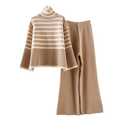 Knit Turtleneck Sweater Wide-Leg Pants Set
