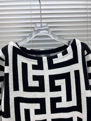 Maze Slash Neck Knit Top