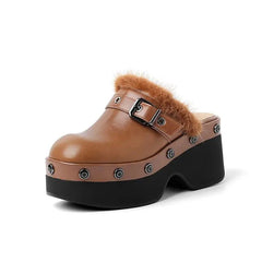 Metal Buckle Rivets Platform Mule