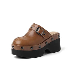 Metal Buckle Rivets Platform Mule
