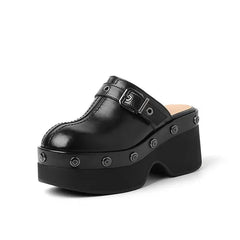 Metal Buckle Rivets Platform Mule