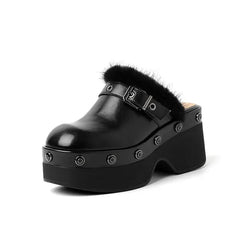 Metal Buckle Rivets Platform Mule