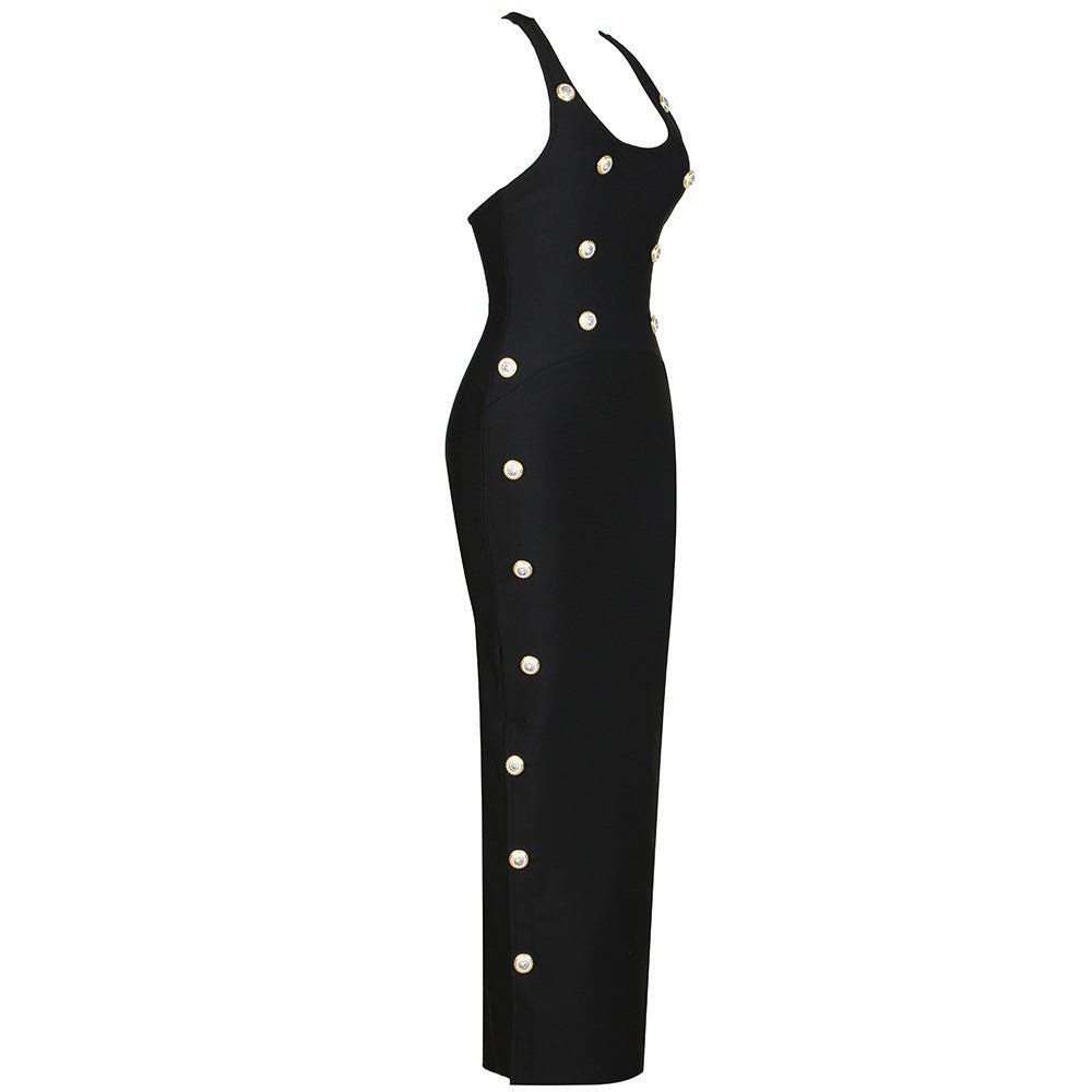 Metal Button Maxi Bandage Dress