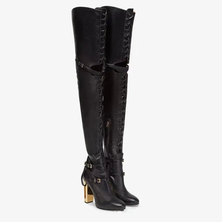 Metal Heels Over-the-Knee Boots