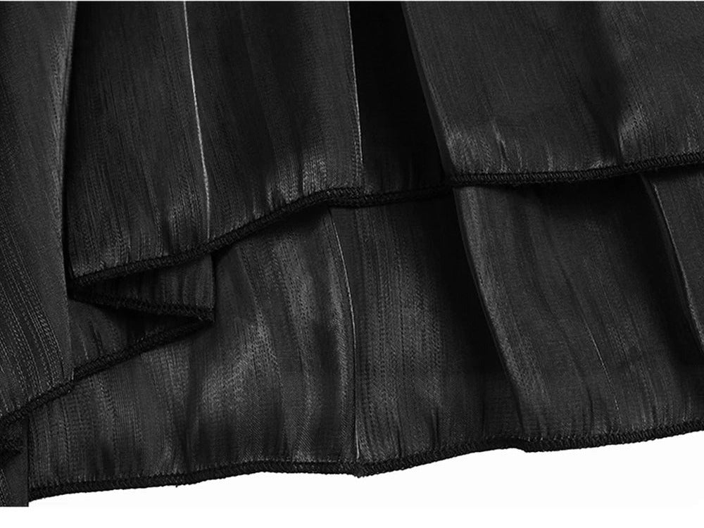 Mid-Calf Pleated Cuffs Hem Dress