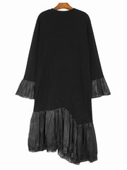 Mid-Calf Pleated Cuffs Hem Dress