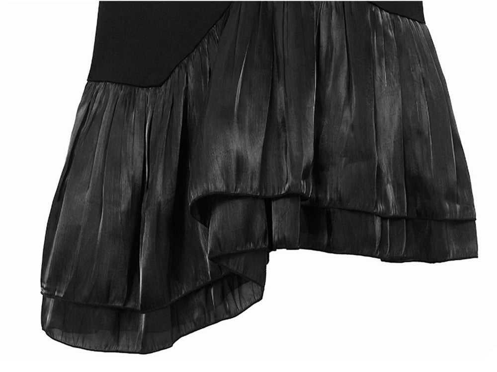 Mid-Calf Pleated Cuffs Hem Dress