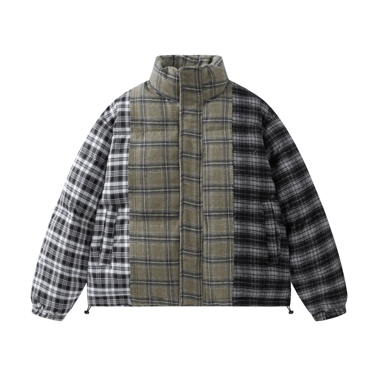 Mixed Plaid Turtleneck Padded Jacket