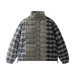 Mixed Plaid Turtleneck Padded Jacket