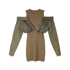 Mock Two-Piece Denim Knit Dress