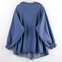 Mock Two-Piece Denim Knit Sweater