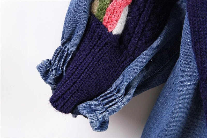 Mock Two-Piece Denim Knit Sweater