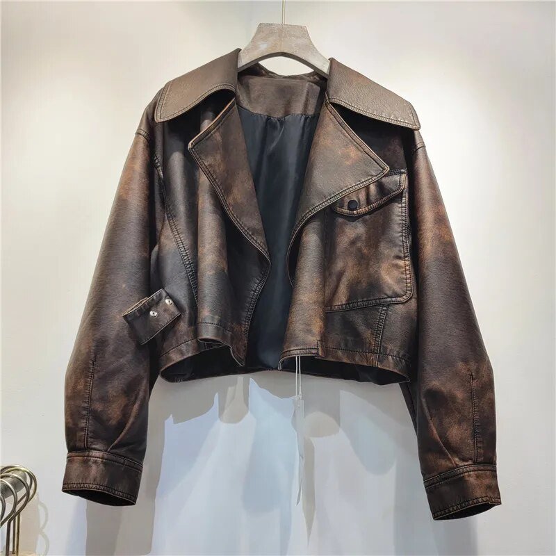 Mottled Vegan Leather Short Jacket