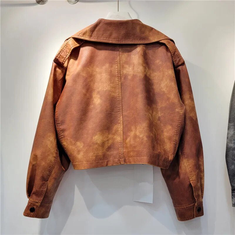 Mottled Vegan Leather Short Jacket