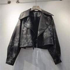 Mottled Vegan Leather Short Jacket