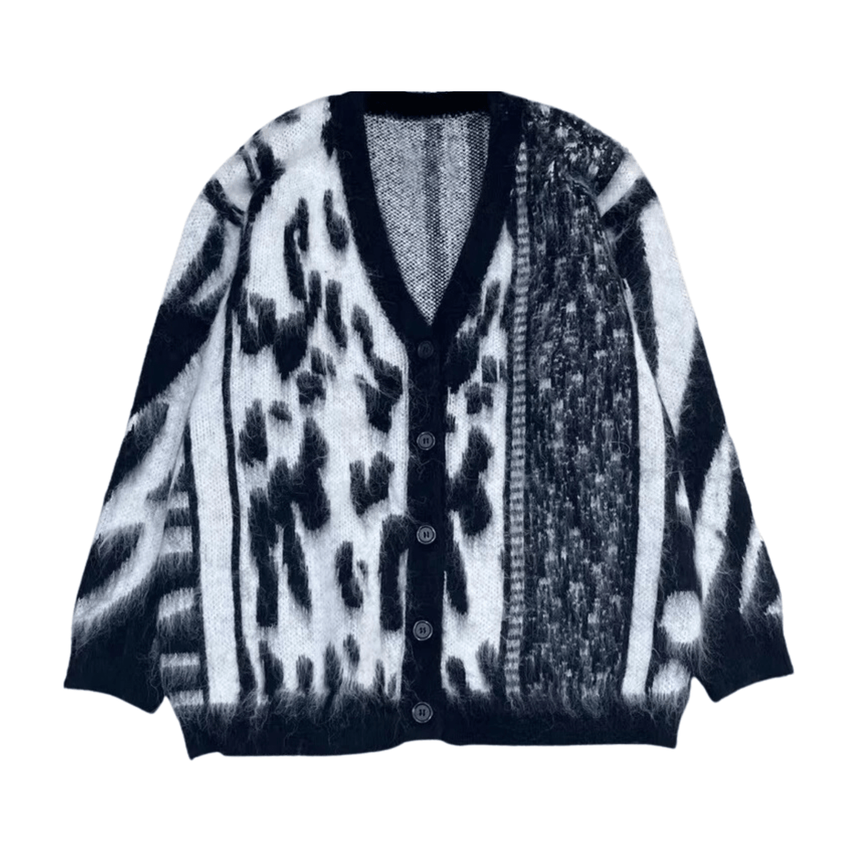 Multi-Pattern Wool Cardigan