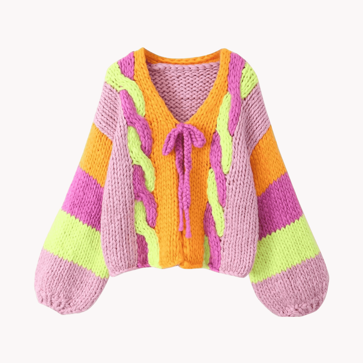 Multicolor Lace-Up Knitted Jacket