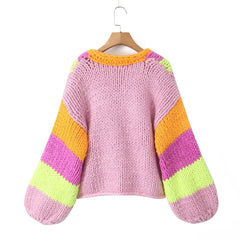 Multicolor Lace-Up Knitted Jacket