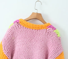 Multicolor Lace-Up Knitted Jacket