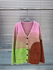 Multicolor Patch Pockets Knit Cardigan
